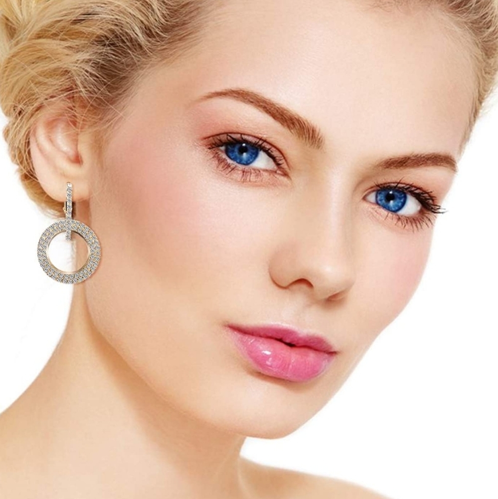 Sparkle Circle CZ Gold Tone Earrings - Picture 7 of 8